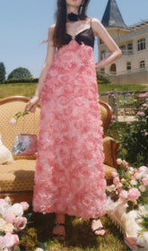 Rose Appliqued Spaghetti Maxi Dress In Pink